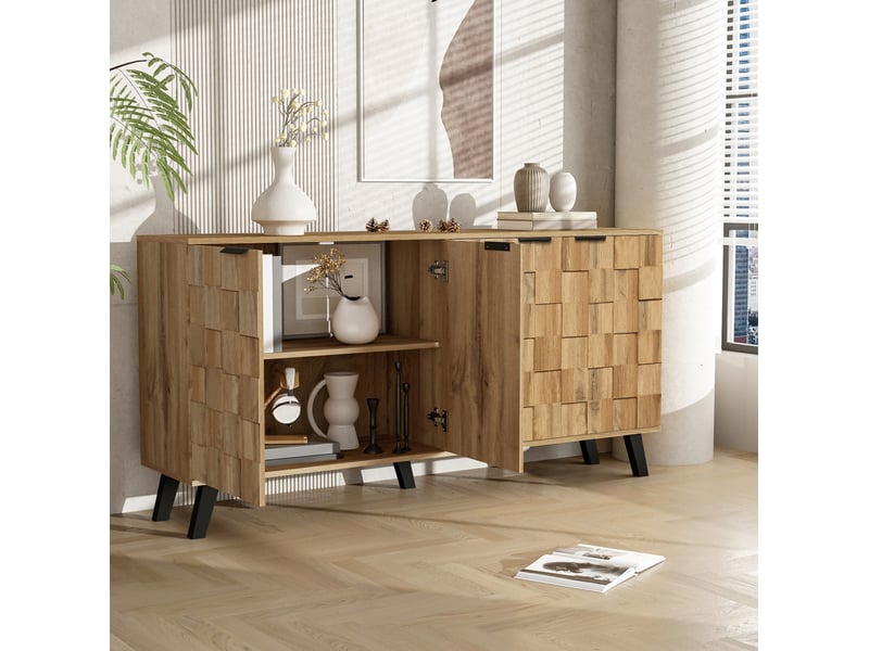  Buffet bas moderne 4 portes décor bois clair – 160,5 x 35,5 x 78 cm  - Conforama C