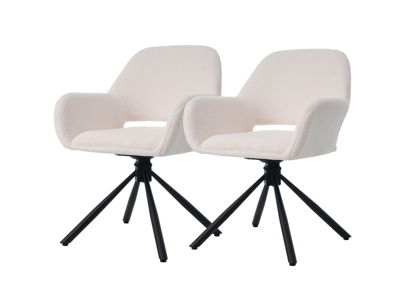  Lot de 2 chaises de salle à manger pivotantes,avec accoudoirs,tissu sherpa,blanc  - Conforama A