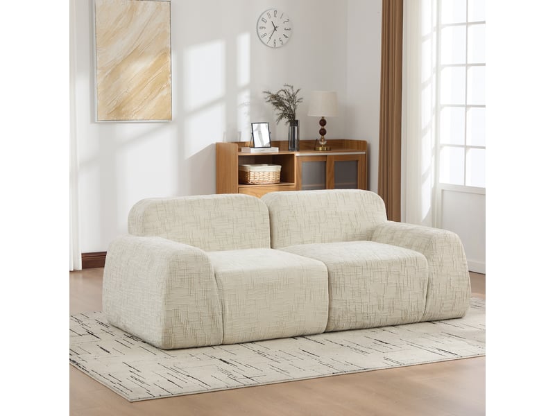 Canapé modulaire compressé en tissu chenille, canapé droit 2 places, mousse 30d, sans montage, antidérapant, beige - Conforama B