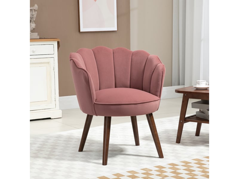  Fauteuil coquillage fauteuil de salon chambre avec dossier et coussin aspect velours pieds en bois hévéa 66l x  - Conforama A