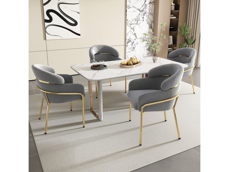  Chaise de salle à manger lot de 6, velours gris chaise rembourrée, piètement métal 4 pieds, dossier ergonomique  - Conforama B