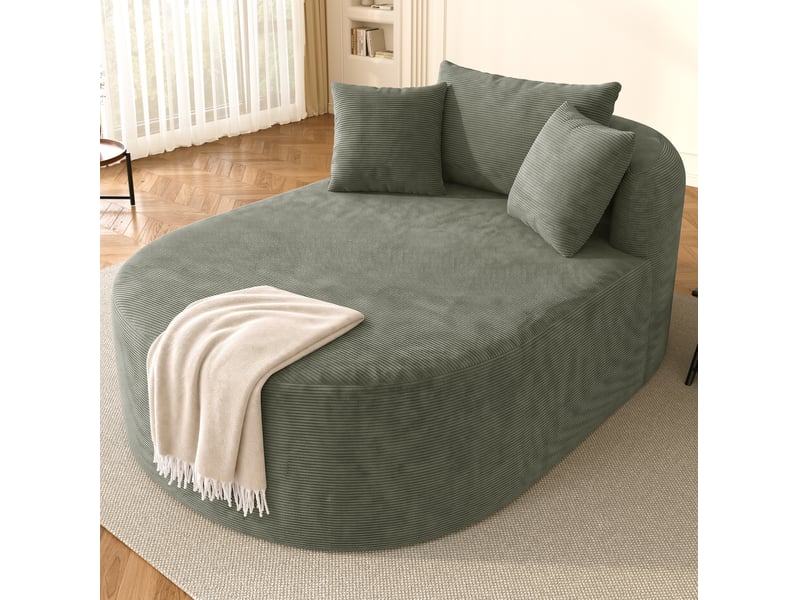  Fauteuil relax ovale avec assise profonde et design minimaliste, en velours côtelé vert  - Conforama B
