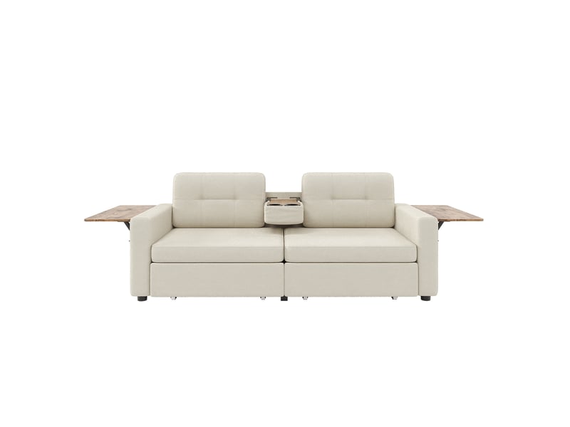 Canapé 2 places 178*71*57.5cm en chenille avec 2 tiroirs, tablettes réglables et porte-gobelets beige chicfurn  - Conforama A