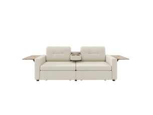 Canapé droit convertible CHICFURN 2 places Tissu beige avec coffre de rangement