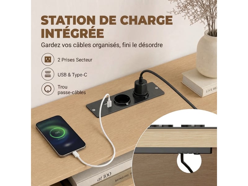  Meuble tv design ovale effet bois clair métal doré 2 portes coulissantes  - Conforama E