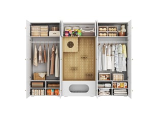 Armoire dressing 270x50x202 cm, 11 compartiments rangement, penderie, panneaux de particules, blanc et aspect bois