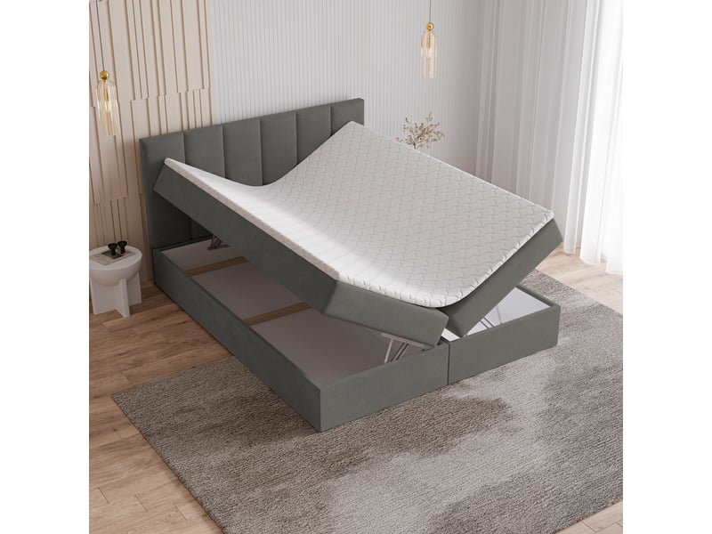 Boxspring meril 200x200 cm, lit complet avec matelas, gris  - Conforama C