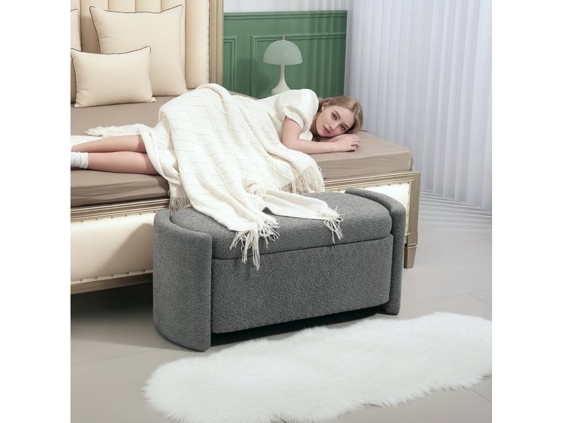  Banc de rangement 105 x 44 x 45,5 cm gris en polyester, coffre avec couvercle à charnières  - Conforama D