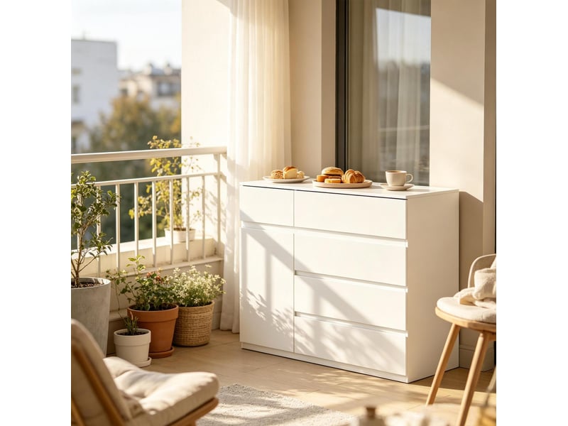 Commode de rangement avec 5 tiroirs, placard et étagère réglable pour chambre ou cuisine, blanche, 100 × 40 × 80 cm - Conforama D