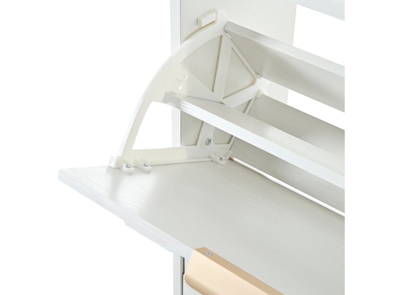 Rangement à chaussures 4 compartiments, façade en relief 3d, plateau dessus, gain de place, meuble d'entrée en bois blanc BUYDEEMEUS - Conforama E