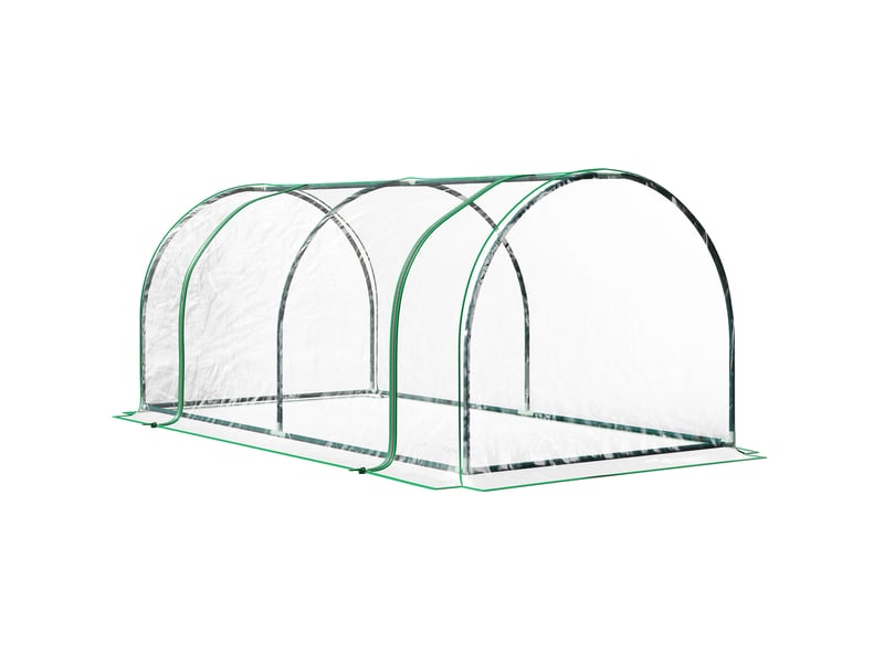  Serre tunnel de jardin 200 x 100 x 80 cm – verte – porte enroulable, bâche transparente et cadre en acier  - Conforama A