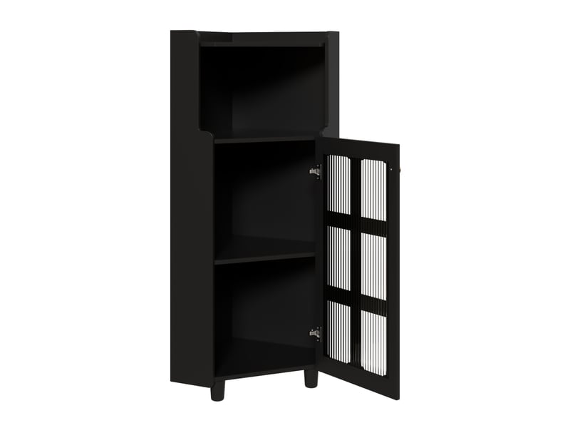  Commode d'angle noire avec surface vernie &amp; éclairage led contrôlé par application – meuble d'angle moderne pour salon, bibliothèque ou salle de bain (63.5*124 cm)  - Conforama A