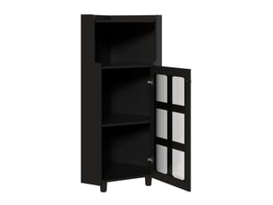 Commode d'angle noire avec surface vernie & éclairage led contrôlé par application – meuble d'angle moderne pour salon, bibliothèque ou salle de bain (63.5*124 cm)