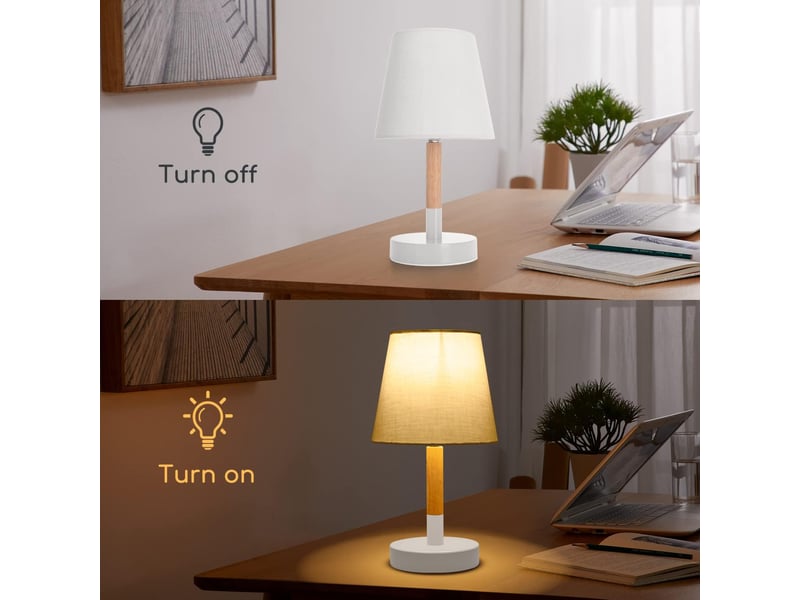  Lampe de table moderne en bois avec abat-jour en tissu blanc  - Conforama C