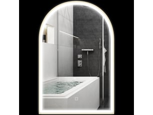 Miroir de salle de bain led 90 x 60cm, mural, 3 couleurs, arqué cadre en aluminium, désembuage et interrupteur tactile