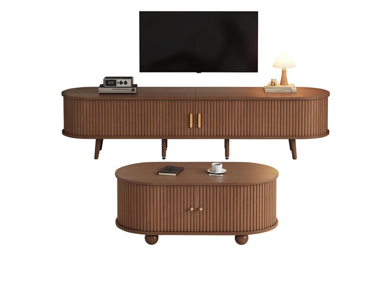 Ensemble meuble tv 175x40x42 cm et table basse 100x50x40 cm mdf noyer - pangivo - Conforama A