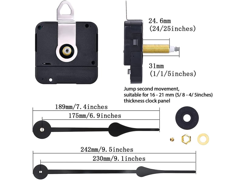  Mécanisme d'horloge de rechange à couple élevé – horloge à monter soi-même – longueur d'axe 31 mm – aiguilles de 23 cm – mécanisme d'horloge – noir  - Conforama B