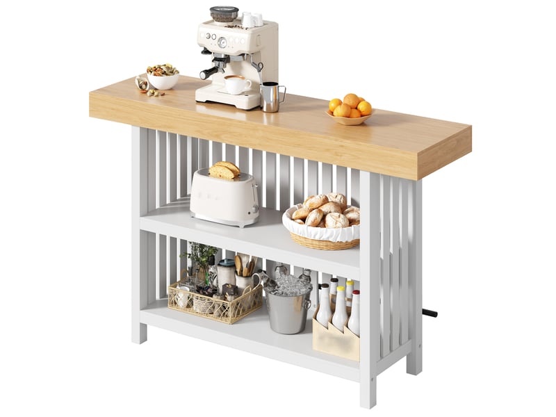  Table de bar avec rangement 160 x 40 x 105 cm – blanche – 2 étagères ouvertes et repose-pieds pratiques  - Conforama A