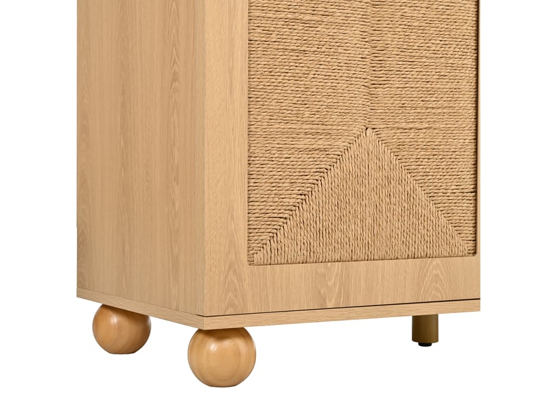 Buffet bas 140 cm naturel en mdf et panneaux de particules, 2 portes tressées, 3 tiroirs, pieds en pin massif - Conforama R
