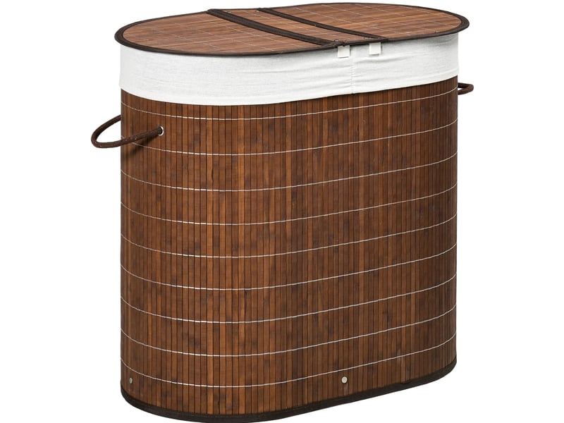  Panier à linge 100l 62,5x37x60,5 cm avec couvercle et 2 sacs marron  - Conforama A