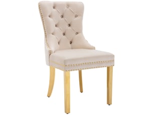Lot de 6 chaises de salle à manger 65.5x51x95 cm, dossier doux, anneau décoratif arrière, velours, métal, beige, doré