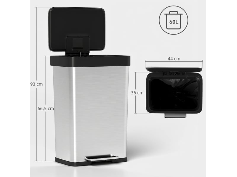  Poubelle à pédale 60 l à fermeture silencieuse argentée  - Conforama E