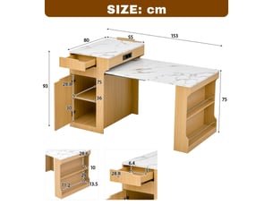 Naturel table à manger extensible avec rangement, design moderne, structure fonctionnelle pour cuisine et salle à manger