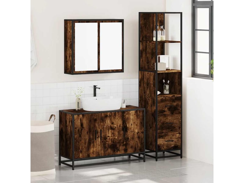Ensemble de meubles de salle de bain 3 pcs chêne fumé cf63722 - Conforama C