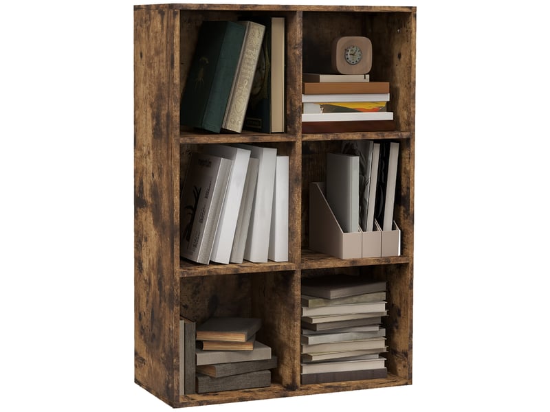  Étagère à 3 niveaux avec 6 cubes de rangement pour bureau, 65,5 x 30 x 97,5 cm, marron rustique  - Conforama A
