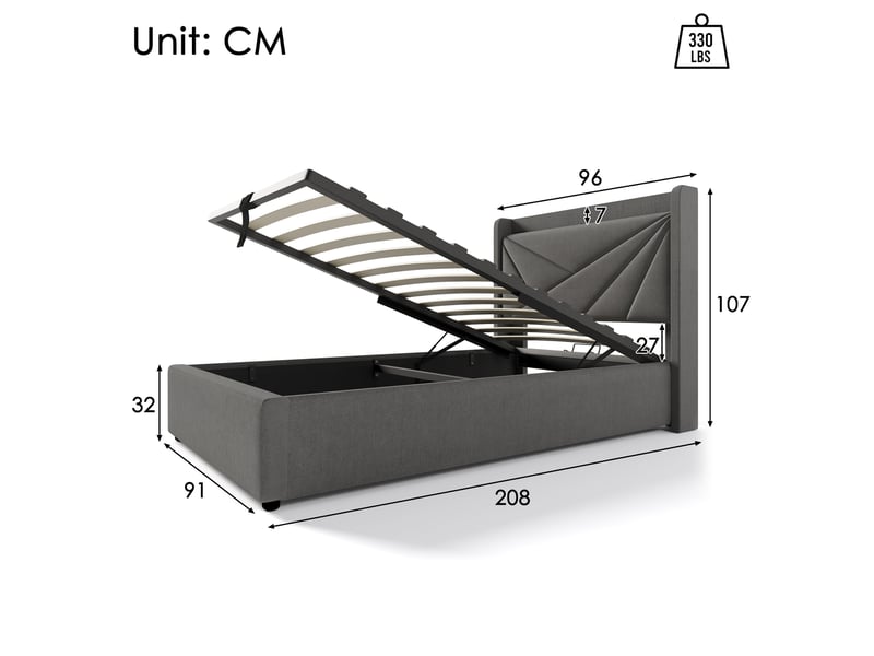 Lit coffre adulte 90x200 cm – gris – tête de lit géométrique avec usb et usb-c - Conforama C