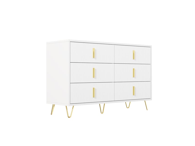  Buffet blanc, 6 tiroirs, rangement, design moderne, façade texturée, structure robuste - panneaux de particules - 120x40x77cm  - Conforama B