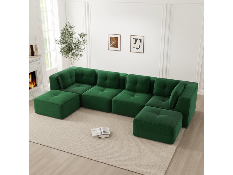 Canapé panoramique modulable 4 places velours côtelé vert – 386 x 177 x 69 cm Fay Lum - Conforama D