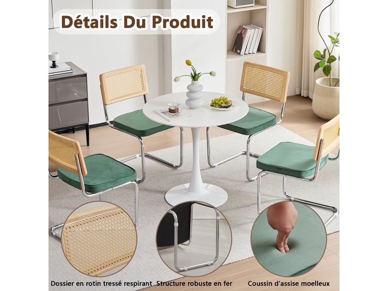  Lot de 2 chaises de salle à manger - chaise rembourrée en rotin - scandinave - vert (velours) Grand-house - Conforama D