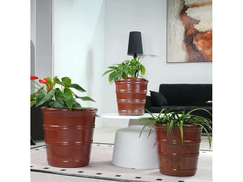  Pot de fleurs en céramique ø 24 cm – brun rouge brillant – drainage, intérieur et extérieur  - Conforama B