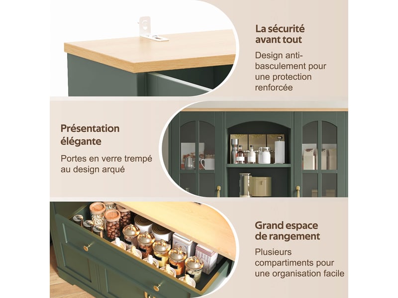 Meuble de cuisine muvano, buffet haut de cuisine avec éclairage led rvb, 100 × 38 × 178 cm - Conforama D