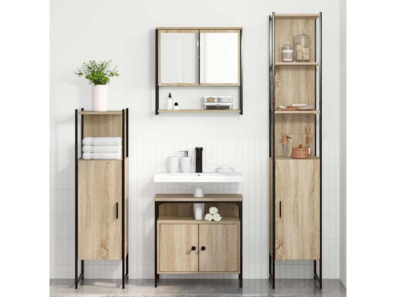  Ensemble de mobilier de salle de bain 4 pc chêne sonoma cf64520  - Conforama D