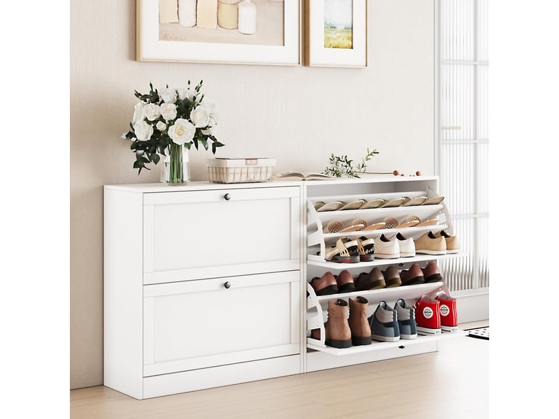  Meuble à chaussures à 2 portes, meuble à chaussures étroit de 30 cm de profondeur, meuble à chaussures pour couloirentrée (blanc)  - Conforama E