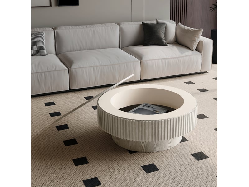  Table basse ronde 75x75x35 cm rangement mdf bois blanc rétro  - Conforama C
