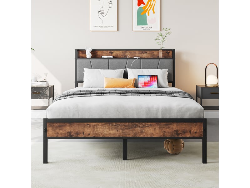  Lit adulte - avec éclairage led - avec port usb - structure robuste - couchage 120x200 cm - panneau de fibres de densité moyennemétal 216.6x121.2x98.3cm - Conforama D