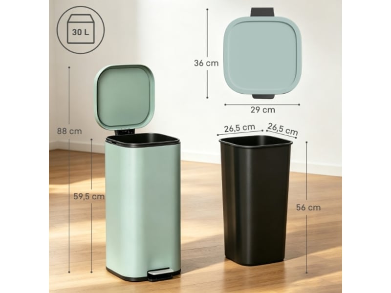 Poubelle de cuisine 30 l à pédale, couvercle soft-close, fonction maintien ouvert - Conforama C