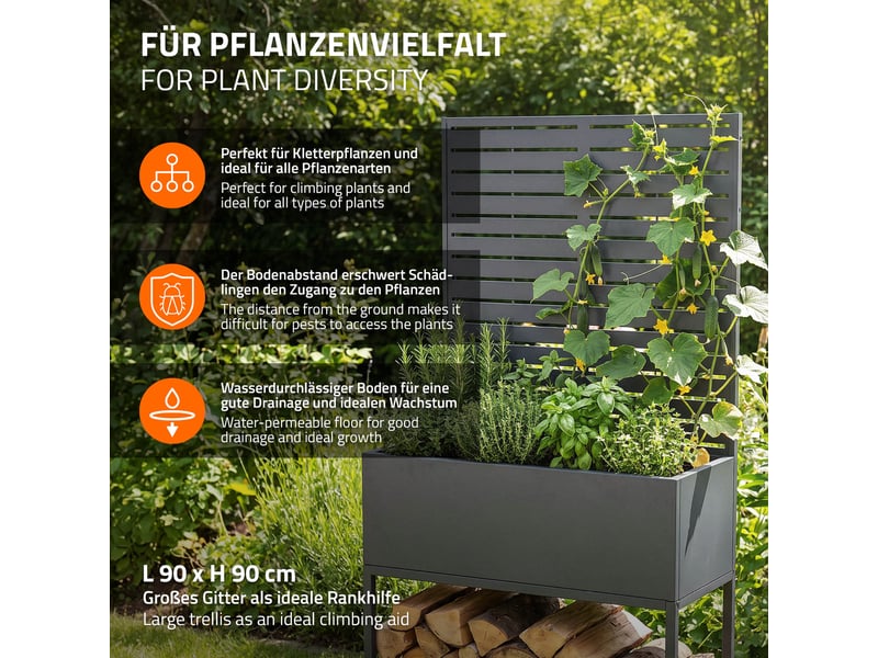  Ml-design range-bûches avec jardinière haute et treillis, acier galvanisé résistant aux intempéries, support de stockage bois de chauffage cheminée, bac avec drainage, anthracite, 90 x 40 x 170 cm ECD Germany GmbH - Conforama D