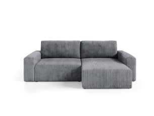 Canapé d'angle réversible convertible 4 places Velours côtelé gris avec coffre de rangement