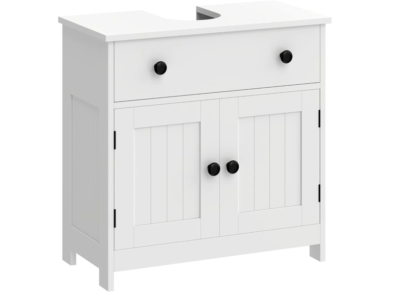  Meuble sous lavabo blanc 60 cm en mdf, 1 tiroir et 2 portes à fermeture douce, rangement pratique salle de bains  - Conforama A