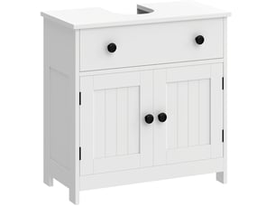 Meuble sous lavabo blanc 60 cm en mdf, 1 tiroir et 2 portes à fermeture douce, rangement pratique salle de bains