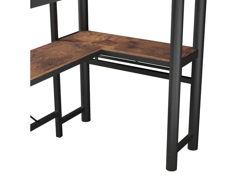 Lit mezzanine double,90x200 cm,avec 2 bureaux,métal,noir - Conforama E