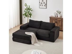 Canapé d'angle gauche fixe <strong>STILVORA</strong> <strong></strong> 2 places Velours côtelé Noir