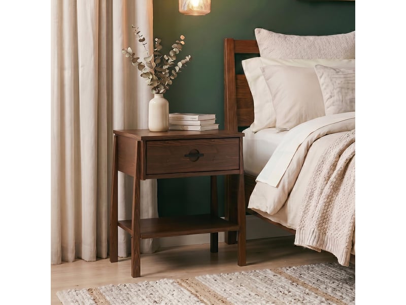 Table de chevet adamo h 49 cm avec tiroir en bois massif - coloris noyer - Conforama C