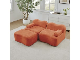 Canapé 2 places avec pouf - 192x167x70 cm - canapé d'angle modulable velours mousse 32d sans structure rigide 550kg - orange