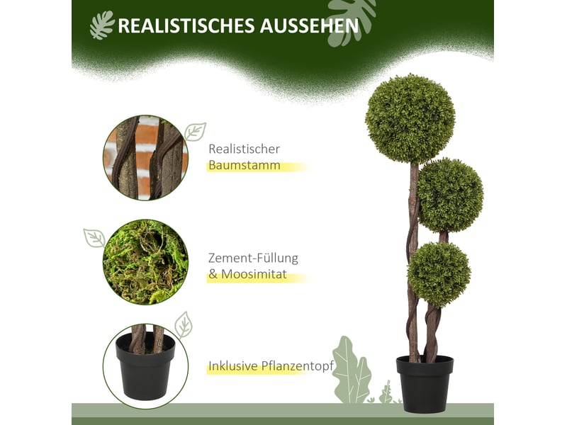  Buis artificiel 115 cm plante d'intérieur, plante en pot, décoration intérieure, plantes décoratives pour la maison, le bureau, le couloir, le jardin, vert  - Conforama E