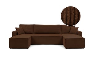 Canapé d'angle panoramique convertible LOUNGITUDE FARAH 6 places Velours côtelé Marron